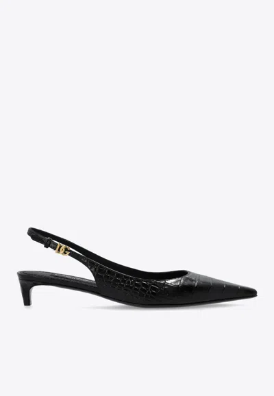 DOLCE & GABBANA MUN 30 SLINGBACK PUMPS IN CROC-EMBOSSED LEATHER