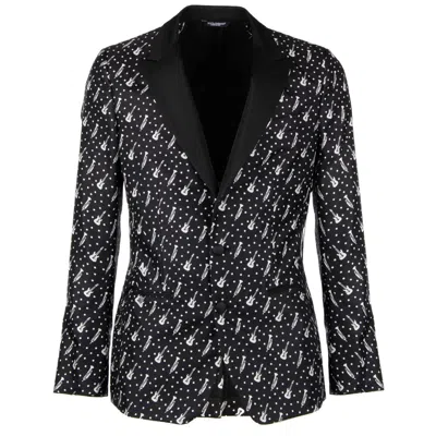 Pre-owned Dolce & Gabbana Music Instruments Silk Tuxedo Blazer Jacket Black White 09753