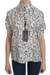 Dolce & Gabbana Trumpet Print Button Front Silk Top Blouse