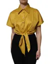 Dolce & Gabbana Mustard Collared Short Sleeves Blouse Top In Gold