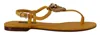 Dolce & Gabbana Mustard T-strap Flat Sandals With Heart Embellishment