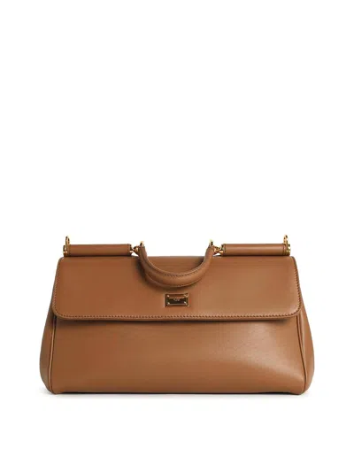 Dolce & Gabbana My Sicily Calf Leather  Caramel Handbag In Sand