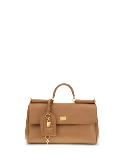 DOLCE & GABBANA MY SICILY CALF LEATHER PLONGÉ CARAMEL HANDBAG