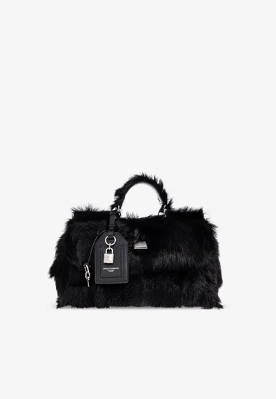 Dolce & Gabbana My Sicily Faux Fur Handbag In Black