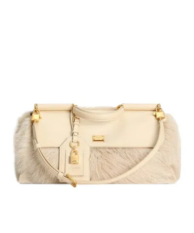 Dolce & Gabbana My Sicily Fur-panel Tote Bag In Sand