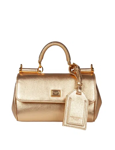 Dolce & Gabbana My Sicily Handbag In Laminated Calfskin In Gold