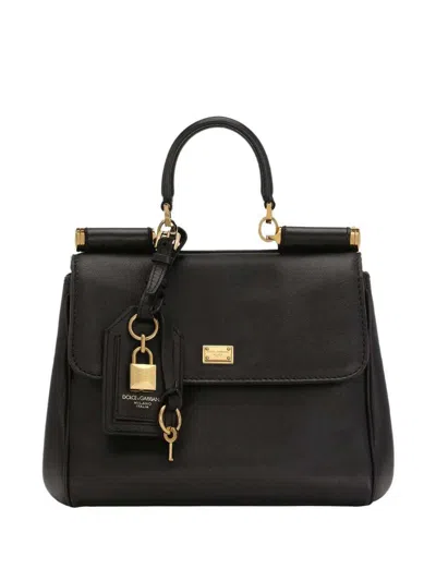 Dolce & Gabbana My Sicily Medium Leather Handbag With Padlock In Black