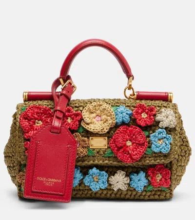 Dolce & Gabbana My Sicily Mini Raffia-effect Top-handle Bag In Multi