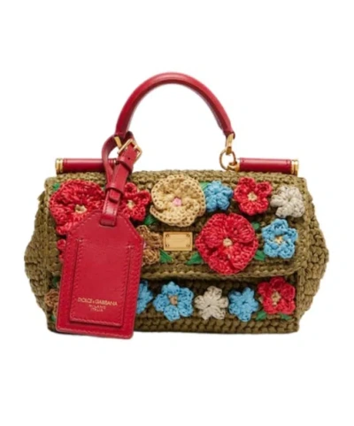 Dolce & Gabbana My Sicily Mini Raffia-effect Top-handle Bag In Red