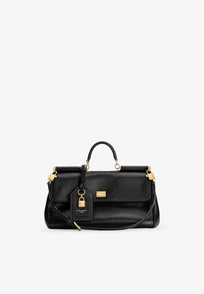 Dolce & Gabbana My Sicily Plongé Calfskin Handbag In Black