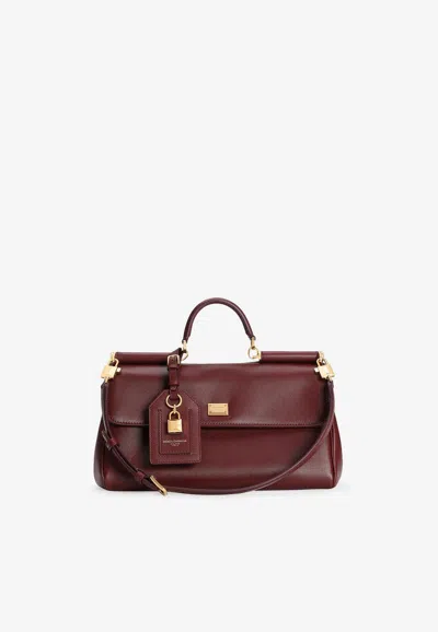 Dolce & Gabbana My Sicily Plongé Calfskin Handbag In Burgundy