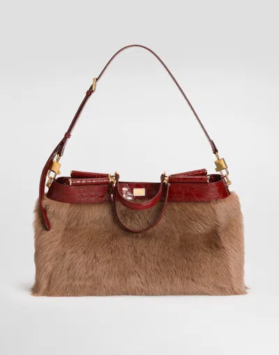 Dolce & Gabbana My Sicily Shearling And Alligator Handbag In Multi
