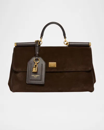 Dolce & Gabbana My Sicily Suede And Leather Top-handle Bag In Brown