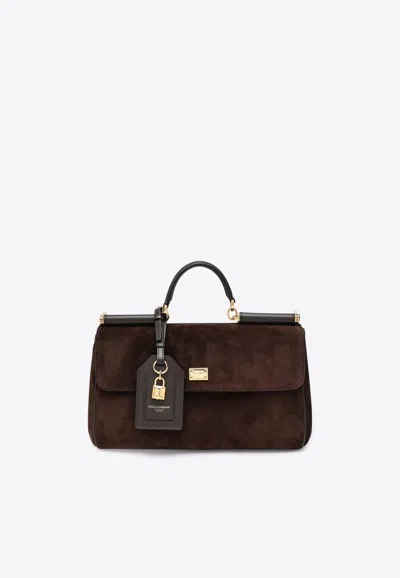 Dolce & Gabbana My Sicily Suede Handbag In Brown