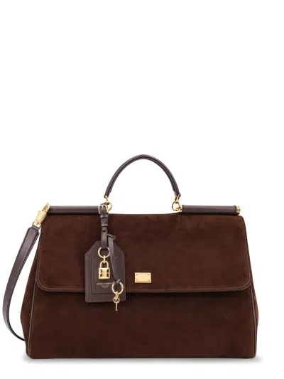 Dolce & Gabbana My Sicily Suede Shoulder Bag In Brown