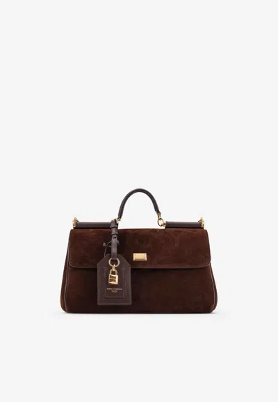 Dolce & Gabbana My Sicily Suede Top Handle Bag In Brown