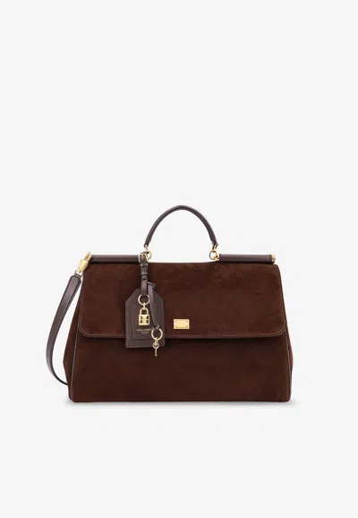 Dolce & Gabbana My Sicily Suede Tote Bag In Brown