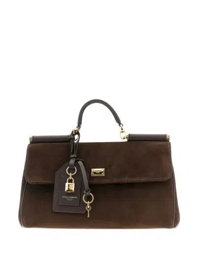 Dolce & Gabbana My Suede Tote Bag Decorated With A Sicily Padlock In Brown