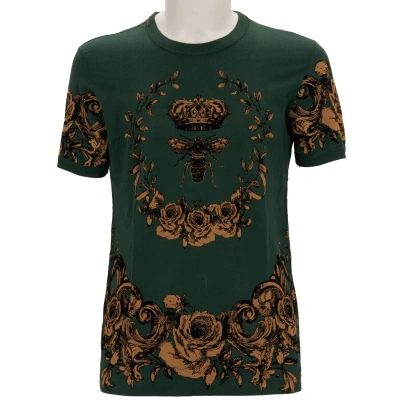 Pre-owned Dolce & Gabbana Napoleon Bee Crown Baroque Cotton T-shirt Green 46 36 S 13430