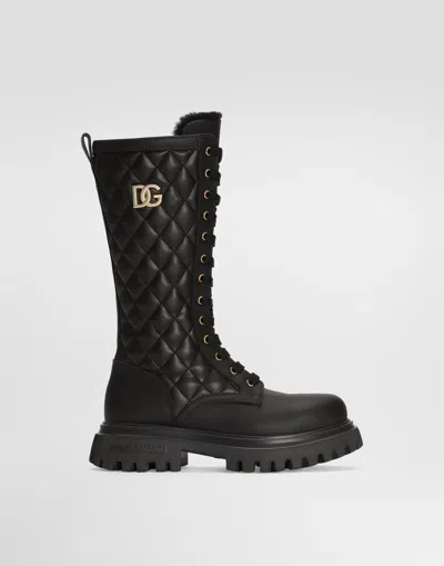 Dolce & Gabbana Kids' Nappa Calfskin Boots In Black