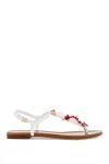 Dolce & Gabbana Coral-embroidered Leather Sandals In Bianco