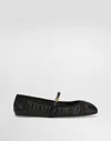 Dolce & Gabbana Black Ballerinas With Metallic Logo And Strap In Leather Woman In Black