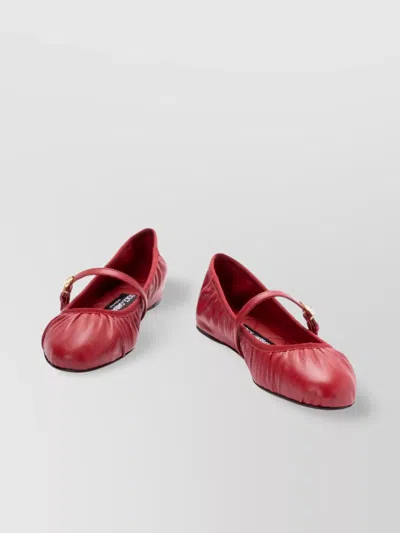 Dolce & Gabbana Nappa Leather Ballet Flats With Logo Buckle In Red