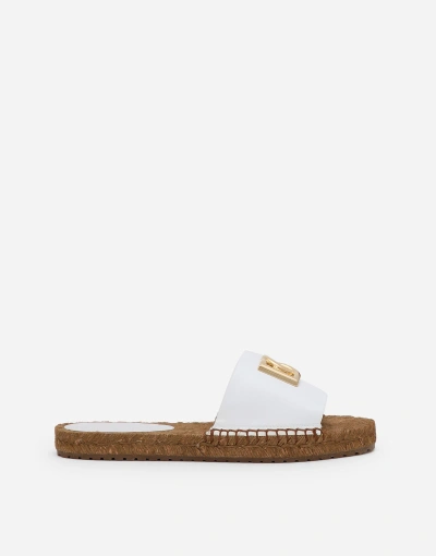 Dolce & Gabbana Nappa Leather Espadrille Sliders With Dg Logo In White