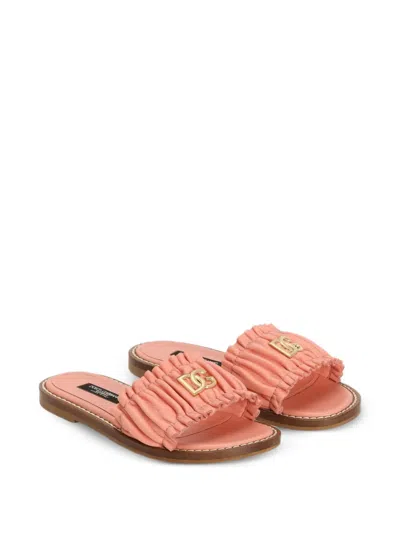 Dolce & Gabbana Kids' Nappa-leather Flat Slippers In Pink