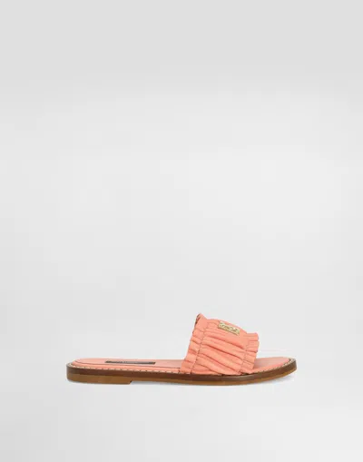 Dolce & Gabbana Kids' Nappa Leather Flat Slippers In Pink