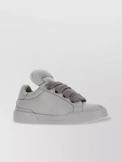 Dolce & Gabbana Nappa Leather Low-top Skate Sneakers In Grey