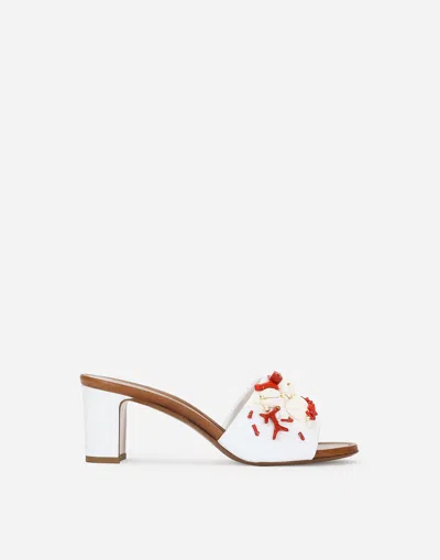 DOLCE & GABBANA NAPPA LEATHER MULES WITH CORAL EMBROIDERY