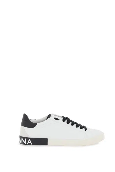 Dolce & Gabbana Nappa Leather Portofino Sneakers In White,black