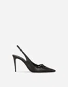 Dolce & Gabbana Leather Slingback With Metal Monogram In Black