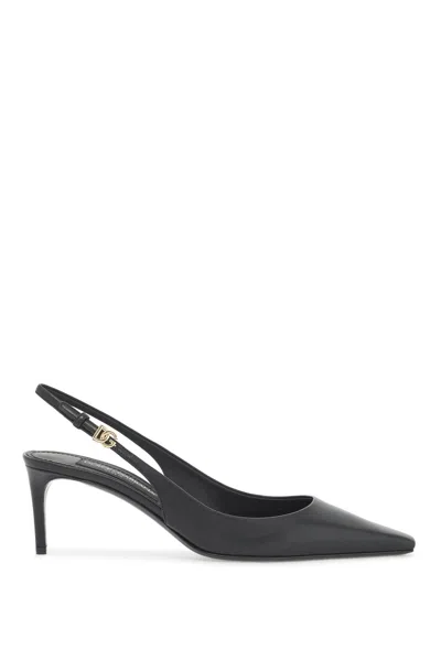 Dolce & Gabbana Lolo 60 Dg Logo Slingback Pumps In Calf Leather In Black