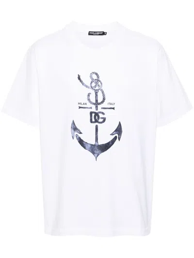 Dolce & Gabbana Nautical Anchor Print Cotton T-shirt For Men In White