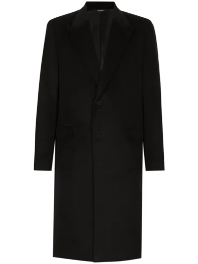 Dolce & Gabbana Navy Blue Cashmere Coat In Black