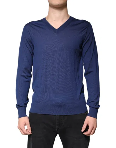 Dolce & Gabbana Navy Blue Cashmere V-neck Pullover Men's Sweater