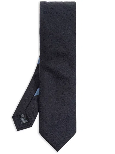 Dolce & Gabbana Men's All-over Logo Embroidery Silk Tie In Blue