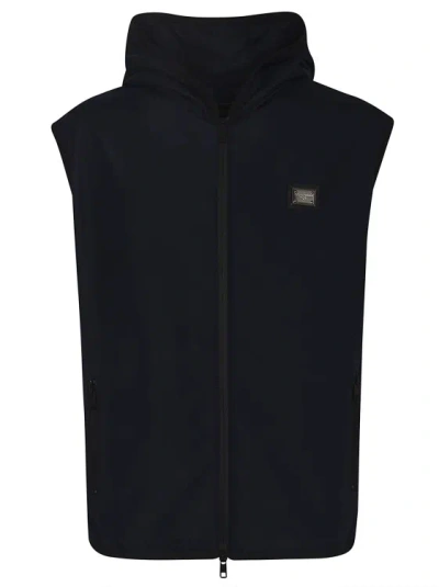 Dolce & Gabbana Navy Blue Cotton Blend Jacket In Black