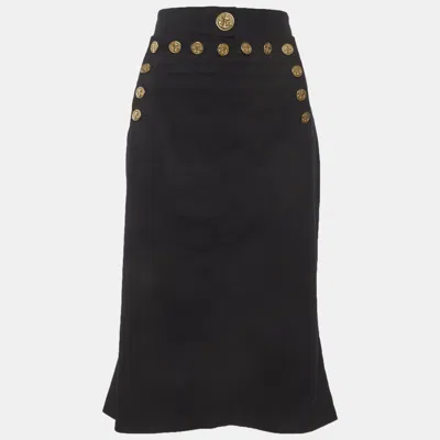 Pre-owned Dolce & Gabbana Navy Blue Cotton Gabardine Midi Skirt L