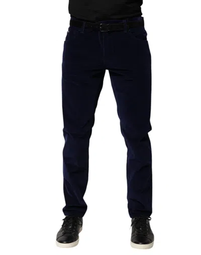 Dolce & Gabbana Navy Blue Cotton Tapered Formal Trouser Pants In Black