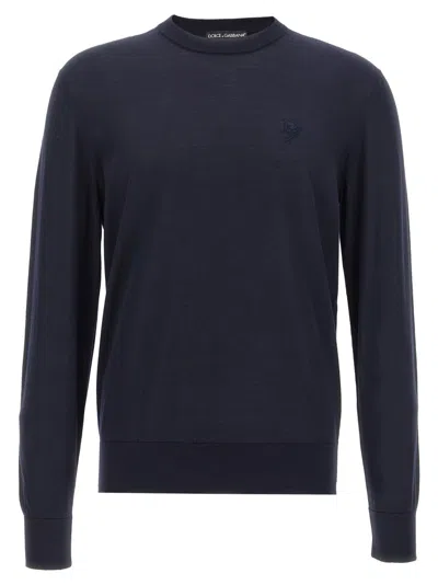 DOLCE & GABBANA NAVY BLUE CREWNECK LOGO SWEATER