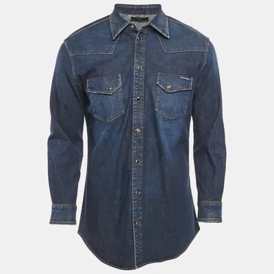 Pre-owned Dolce & Gabbana Navy Blue Denim Button Front Shirt Xs