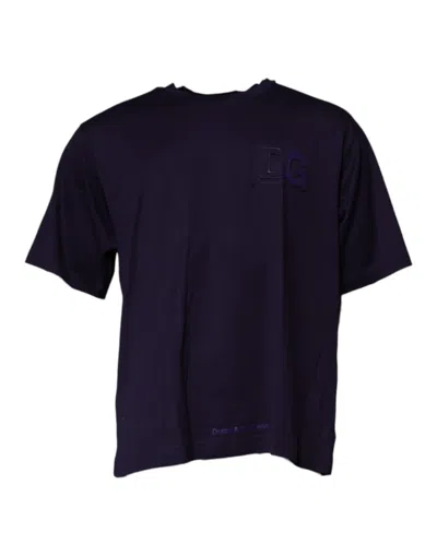 Dolce & Gabbana Navy Blue Dg Logo Cotton Crew Neck T-shirt