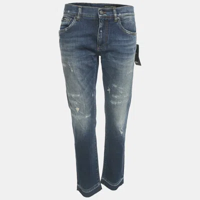 Pre-owned Dolce & Gabbana Navy Blue Distressed Denim Capri Jeans 32" L