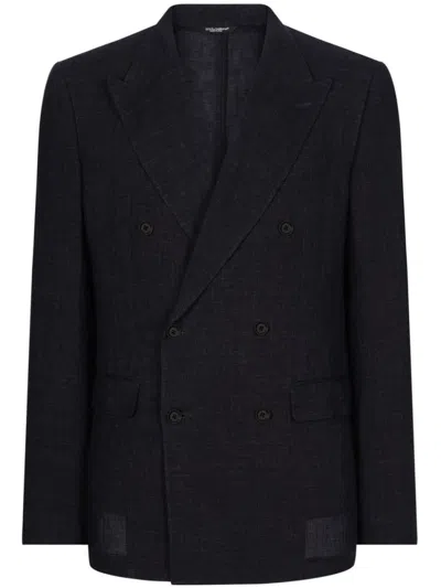 Dolce & Gabbana Navy Blue Double Breasted Blazer In Black