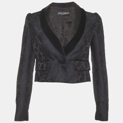 Pre-owned Dolce & Gabbana Navy Blue Floral Jacquard Cropped Blazer Jacket S