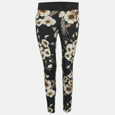 Pre-owned Dolce & Gabbana Navy Blue Floral Print Silk Blend Pants S