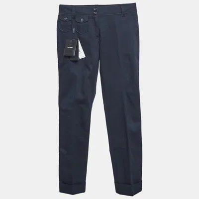 Pre-owned Dolce & Gabbana Navy Blue Gabardine Cropped Trousers S